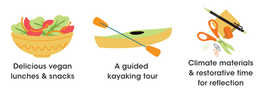 clip art of lunches, kayaks, and class materials