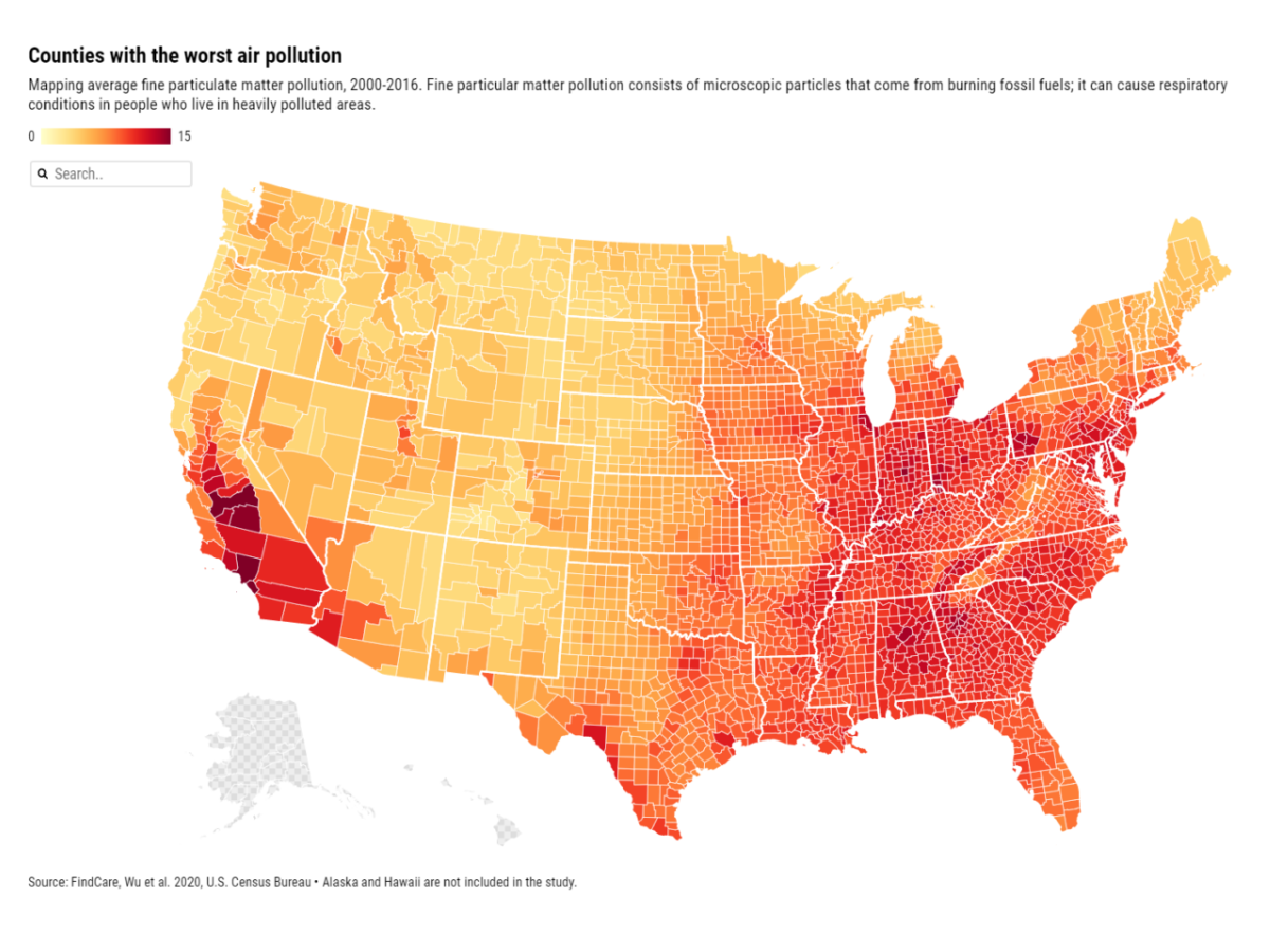 map of counties with worst air pollution